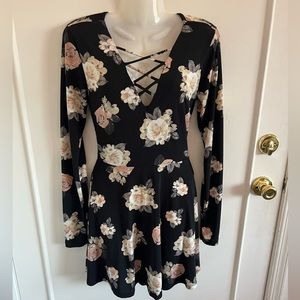 Black Flowered Fit & Flare Dress